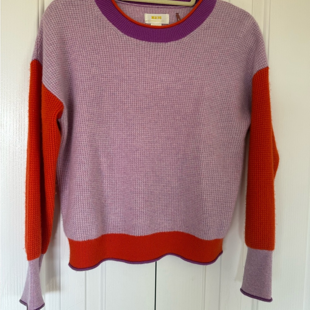 Anthropologie Maeve Purple and Red Colorblock Sweater